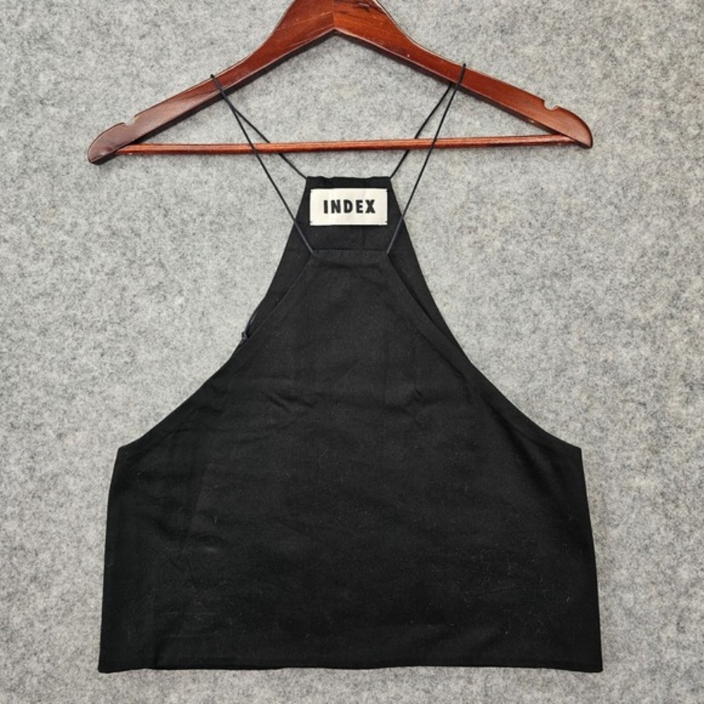 Y2K Goth Crop Tank Top Womens S Black Halter Apron Festival Chic‎ INDEX USA Made